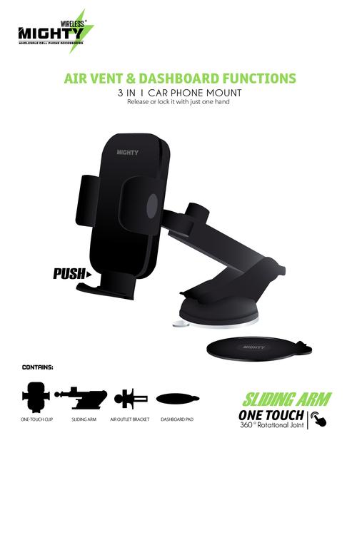 Mighty Wireless 3 in 1 Air Vent + Dashboard + Windshield Car Mount MK05